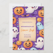 Schattigee pompoen Halloween Bash Oranje Paarse Kaart (Voorkant)