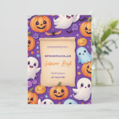 Schattigee pompoen Halloween Bash Oranje Paarse Kaart (Staand voorkant)