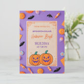 Schattigee pompoen Halloween Bash Oranje Paarse Kaart (Staand voorkant)