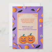 Schattigee pompoen Halloween Bash Oranje Paarse Kaart (Achterkant)