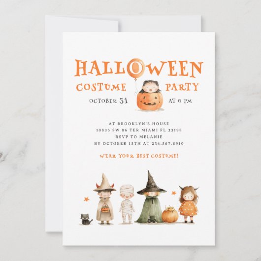 Schattigee pompoen Halloween Kinder Partij Kaart (Voorkant)