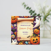 Schattigee pompoen Halloween Party Oranje Paarse Kaart (Staand voorkant)