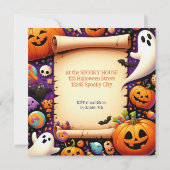 Schattigee pompoen Halloween Party Oranje Paarse Kaart (Achterkant)