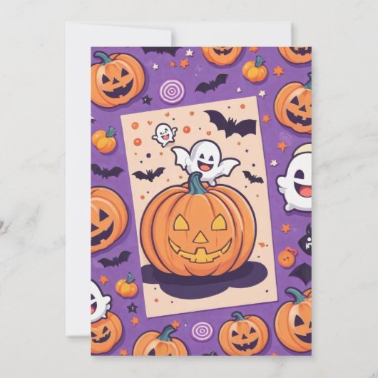 Schattigee pompoen Halloween Party Oranje Paarse Kaart (Achterkant)