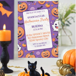 Schattigee pompoen Halloween Party Oranje Paarse Kaart