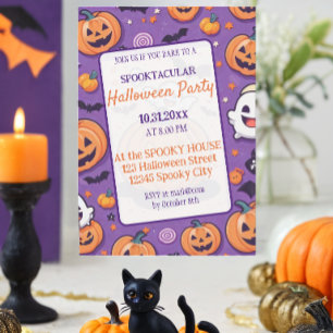 Schattigee pompoen Halloween Party Oranje Paarse Kaart