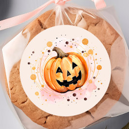 Schattigee Pompoen Halloween Waterverf Ronde Sticker