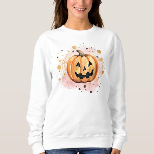 Schattigee Pompoen Halloween Waterverf Trui (Voorkant)