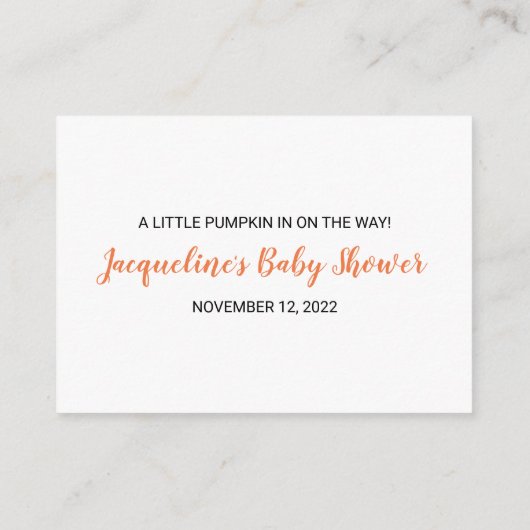Schattigee pompoen herfst Herfst Baby shower Boeka Informatiekaartje (Achterkant)