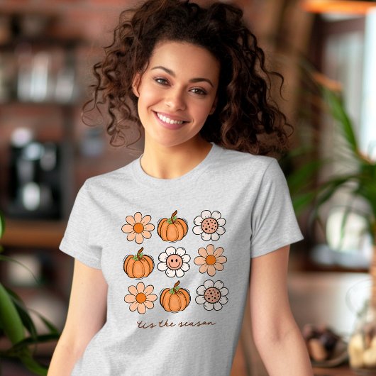 Schattigee Pompoen Herfst Retro Naam Happy Face Fl T-shirt