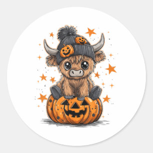 Schattigee Pompoen Highland Koe Halloween Koe Love Ronde Sticker