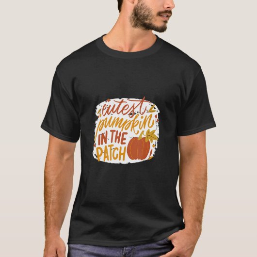 Schattigee pompoen in patch Herfst T-shirt (Voorkant)