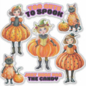 Schattigee pompoen meisjes en katten Sticker (Voorkant)