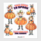 Schattigee pompoen meisjes en katten Sticker (Vel)
