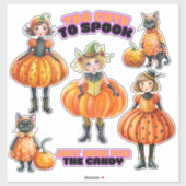 Schattigee pompoen meisjes en katten sticker (Vel)