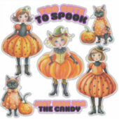 Schattigee pompoen meisjes en katten sticker (Voorkant)