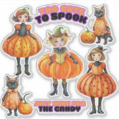 Schattigee pompoen meisjes en katten Sticker (Voorkant)