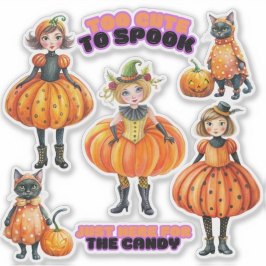 Schattigee pompoen meisjes en katten Sticker (Voorkant)