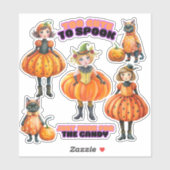 Schattigee pompoen meisjes en katten Sticker (Vel)