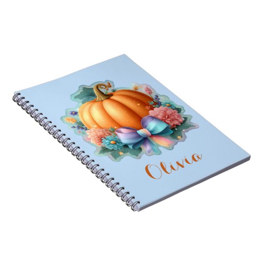 Schattigee pompoen met bloemen gepersonaliseerd T- Notitieboek (Rechterzijde)
