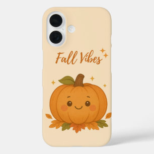 Schattigee pompoen met "Herfst Vibes" op zacht bei iPhone 16 Hoesje