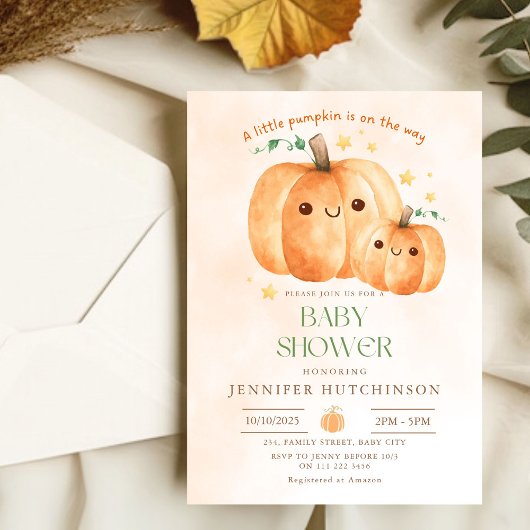 Schattigee pompoen op de weg Herfst Baby shower Kaart