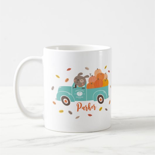 Schattigee Pompoen Patch Truck met Hond Koffiemok (Links)