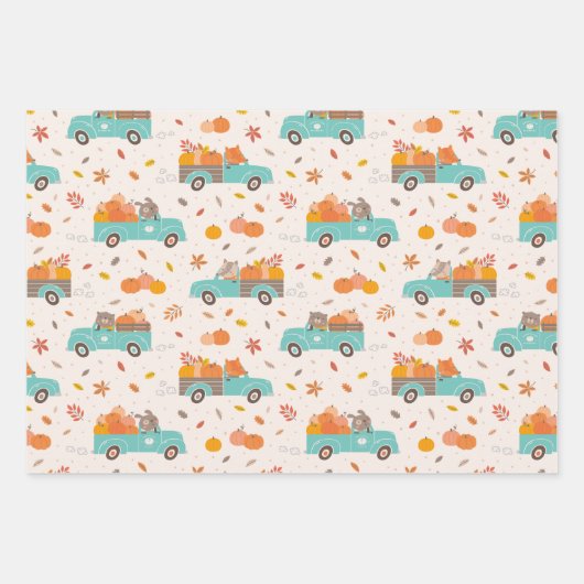 Schattigee Pompoen Patch Trucks met Dieren Inpakpapier Vel (Voorkant)