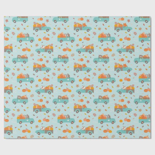 Schattigee Pompoen Patch Trucks met Dieren lichtbl Cadeaupapier (Vlak)
