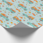 Schattigee Pompoen Patch Trucks met Dieren lichtbl Cadeaupapier (Hoek)
