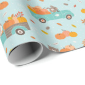 Schattigee Pompoen Patch Trucks met Dieren lichtbl Cadeaupapier (Rol Hoek)