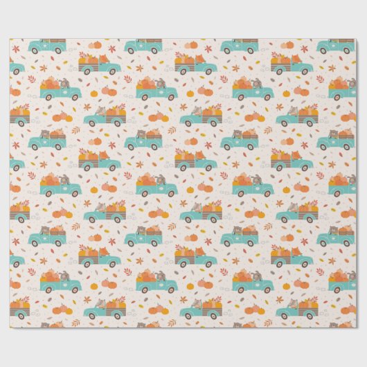 Schattigee Pompoen Patch Trucks met Dierencrème Cadeaupapier (Vlak)