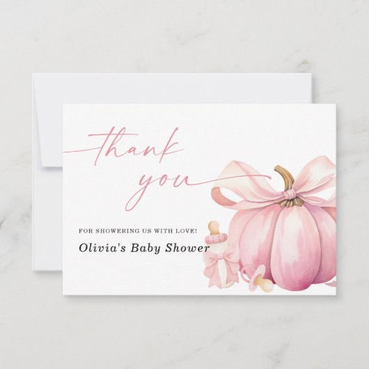 Schattigee pompoen roze boog Baby shower dank u ka Bedankkaart (Voorkant)