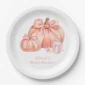 Schattigee Pompoen Roze Bow Baby shower Papieren Bordje (Voorkant)