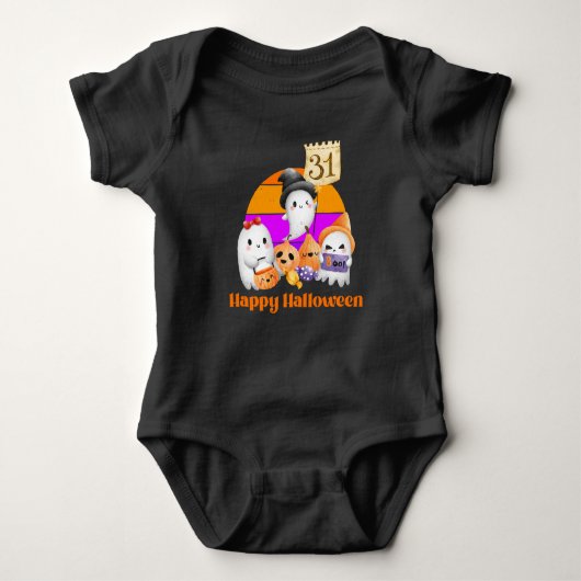 Schattigee pompoen spook boo gelukkig halloween romper (Voorkant)