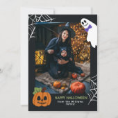 Schattigee pompoen & spook Happy Halloween foto Feestdagenkaart (Voorkant)