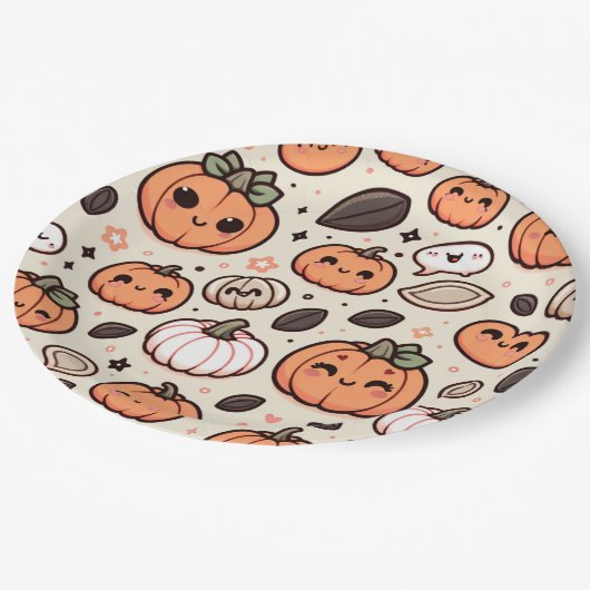 Schattigee pompoenen en pompoenpitten Halloween Pa Papieren Bordje (Gekanteld)