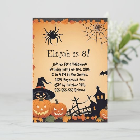 Schattigee pompoenen en Spider Kind Halloween Verj Kaart (Staand voorkant)