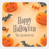 Schattigee Pompoenen Vleermuizen en Spyders Happy Vierkante Sticker (Voorkant)