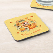 Schattigee pompoenfee in herfstkrans bier onderzetter (Linkerzijde)