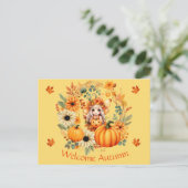 Schattigee pompoenfee in herfstkrans briefkaart (Staand voorkant)