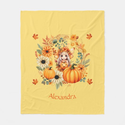 Schattigee pompoenfee in herfstkrans fleece deken (Voorkant)