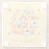 Schattigee pompoenfee in herfstkrans glazen onderzetter (Achterkant)