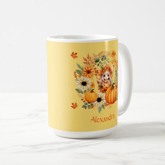 Schattigee pompoenfee in herfstkrans koffiemok (Voorkant rechts)