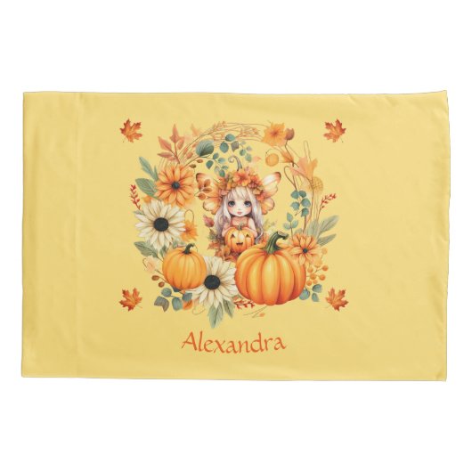 Schattigee pompoenfee in herfstkrans kussensloop (Achterkant)