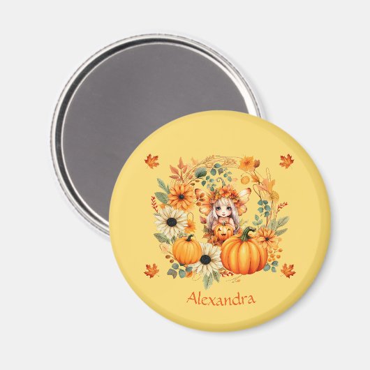 Schattigee pompoenfee in herfstkrans magneet (Voorkant / Achterkant)