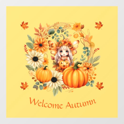 Schattigee pompoenfee in herfstkrans raamsticker (Vel)