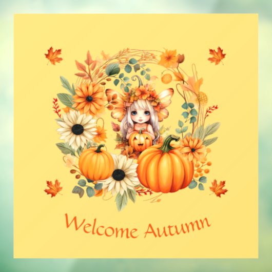 Schattigee pompoenfee in herfstkrans raamsticker (Vel 3)