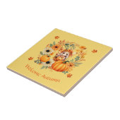 Schattigee pompoenfee in herfstkrans tegeltje (Zijkant)