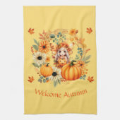 Schattigee pompoenfee in herfstkrans theedoek (Verticaal)